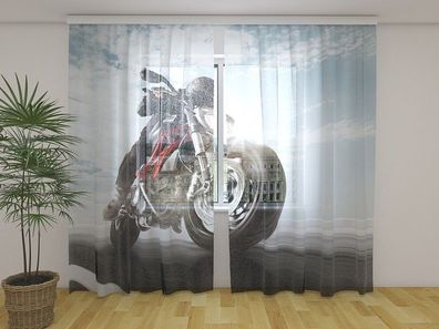Gardinen aus Chiffon "Biker auf der Highway" Vorhang mit 3D Fotodruck, auf Maß
