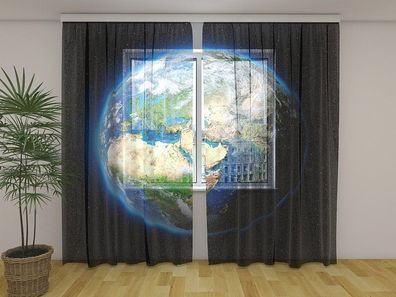 Gardinen aus Chiffon "Planet Erde" Vorhang mit 3D Fotodruck, auf Maß