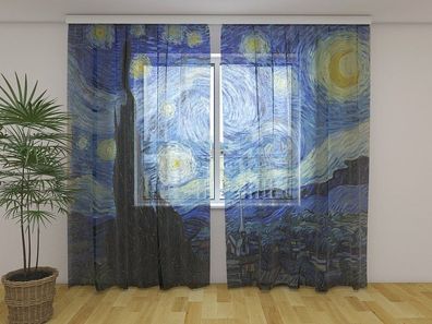 Gardinen aus Chiffon "Sternennacht von van Gogh" Vorhang mit 3D Fotodruck, auf Maß