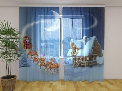 Gardinen aus Chiffon "Weihnachtsgeschichte" Vorhang mit 3D Fotodruck, Maßanfertigung