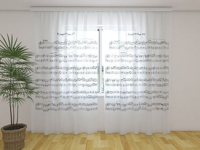 Gardinen aus Chiffon "Musiknoten" Vorhang mit 3D Fotodruck, Maßanfertigung