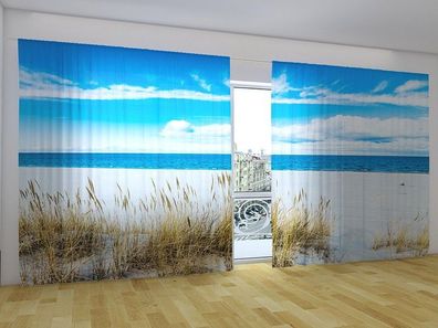Fotogardinen "Weisse Küste" Vorhang mit 3D Fotodruck, Gardinen für breite Fenster