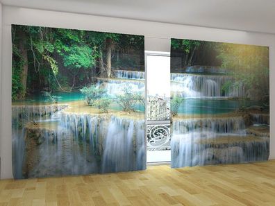 Fotogardinen "Wasserfall in Kanchaburi 2" Vorhang mit 3D Fotodruck für breite Fenster