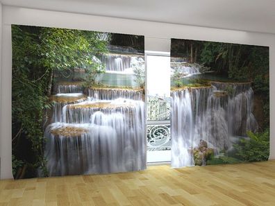 Fotogardinen "Wasserfall in Kanchaburi 1" Vorhang mit 3D Fotodruck für breite Fenster