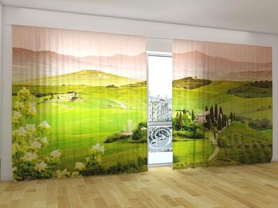 Fotogardinen "Landschaft in Toskana" Vorhang mit 3D Fotodruck für breite Fenster