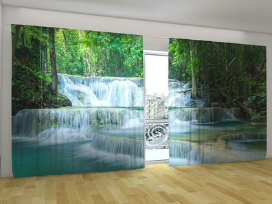 Fotogardinen "Wasserfall in Thailand" Vorhang mit 3D Fotodruck für breite Fenster