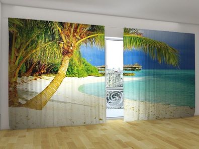 Fotogardinen "Tropischer Sandstrand" Vorhang mit 3D Fotodruck für breite Fenster