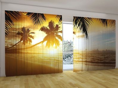 Fotogardinen "Sonnenuntergang am karibischen Meer" Vorhang mit 3D Fotodruck, auf Maß