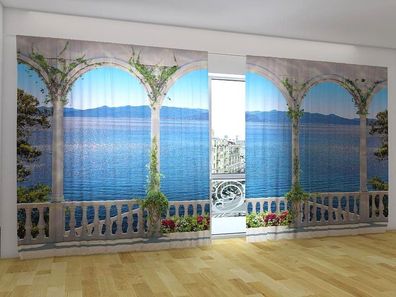 Fotogardinen "Meeresblick" Vorhang mit Fotodruck, Gardinen für breite Fenster auf Maß