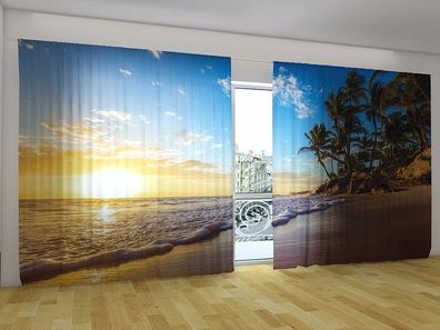Fotogardinen "Sonnenaufgang im Paradies" Vorhang mit 3D Fotodruck für breite Fenster