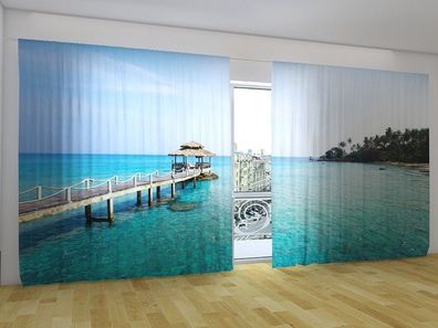 Fotogardinen "Paradiesinsel" Vorhang mit 3D Fotodruck, Gardinen für breite Fenster