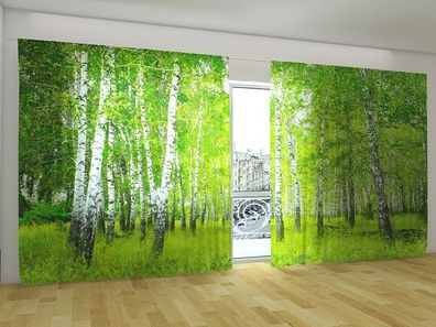 Fotogardinen "Birkenwald im Sommer" Vorhang mit 3D Fotodruck für breite Fenster