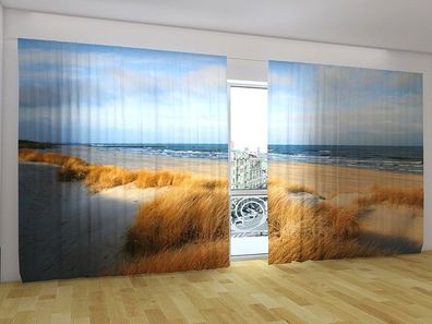 Fotogardinen "Dünen an der Ostseeküste" Vorhang mit 3D Fotodruck für breite Fenster