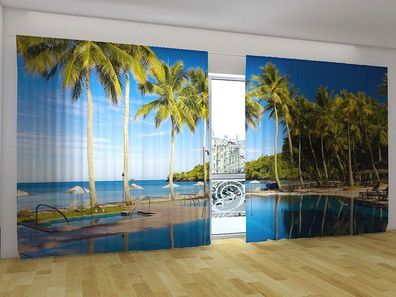Fotogardinen "Palmenallee" Vorhang mit 3D Fotodruck, Gardinen für breite Fenster
