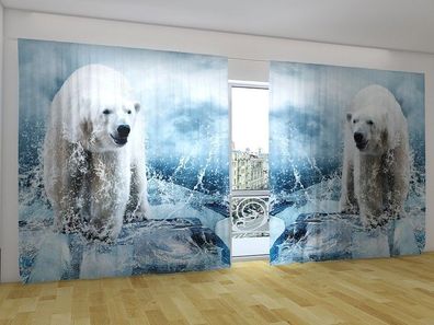 Fotogardinen "Eisbären" Vorhang mit 3D Fotodruck, Gardinen für breite Fenster auf Maß