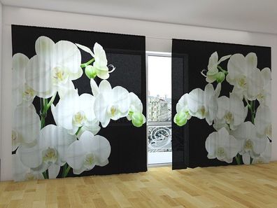 Fotogardinen "Yin-Yang Orchideen" Vorhang mit Fotodruck, Gardinen für breite Fenster