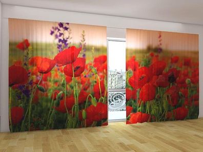 Fotogardinen "Schöne Mohnblumen" Vorhang mit Fotodruck, Gardinen für breite Fenster