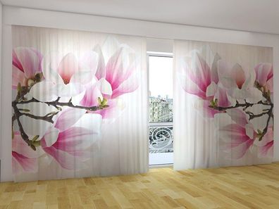 Fotogardinen "Süsse Magnolien" Vorhang mit 3D Fotodruck, Gardinen für breite Fenster