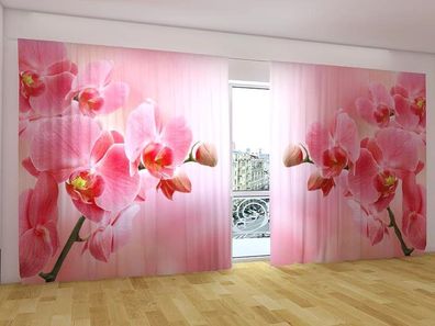 Fotogardinen "Rosa Orchideen" Vorhang mit 3D Fotomotiv, Gardinen für breite Fenster