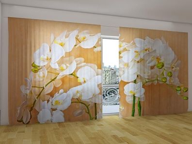 Fotogardinen "Asiatische Orchideen" Vorhang mit Fotodruck Gardinen für breite Fenster