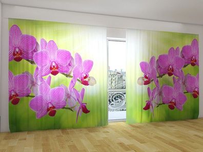 Fotogardinen "Romantische Orchidee" Vorhang mit Fotodruck Gardinen für breite Fenster