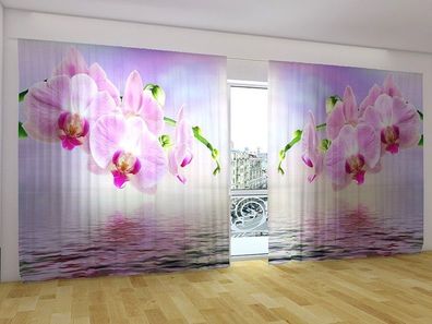 Fotogardinen "Mauve Orchideen" Vorhang mit 3D Fotodruck, Gardinen für breite Fenster