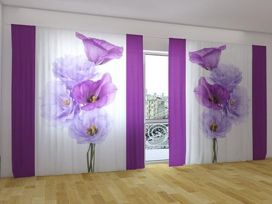 Fotogardinen "Lila Blumen" Vorhang mit 3D Fotodruck, Gardinen für breite Fenster