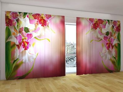 Fotogardinen "Gefleckte Orchideen" Vorhang mit Fotodruck, Gardinen für breite Fenster