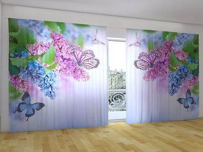 Fotogardinen "Flieder und Schmetterlinge 1" Vorhang mit Fotodruck für breite Fenster
