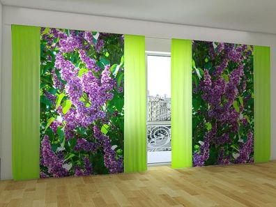Fotogardinen "Schöner Flieder" Vorhang mit 3D Fotodruck, Gardinen für breite Fenster