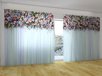 Fotogardinen "Märchenhafter Blumen Lamberquin" 3D-Vorhang für breite Fenster, auf Maß