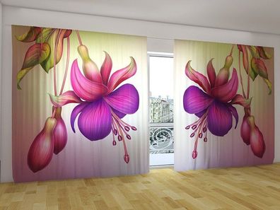 Fotogardinen "Lila Blume" Vorhang mit 3D Fotodruck, Gardinen für breite Fenster
