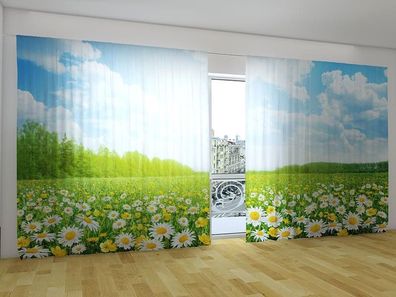Fotogardinen "Kamillenfeld" Vorhang mit 3D Fotodruck, Gardinen für breite Fenster