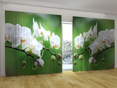 Fotogardinen "Orchideen und Morgentau" Vorhang mit 3D Fotodruck für breite Fenster