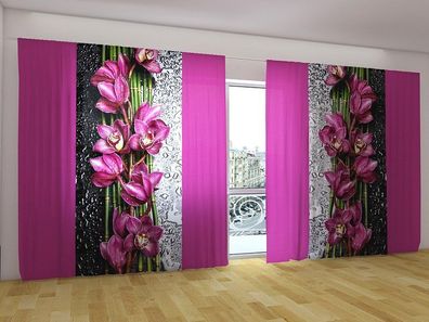 Fotogardinen "Tropfen der Schönheit in Lila" Vorhang mit Fotodruck für breite Fenster