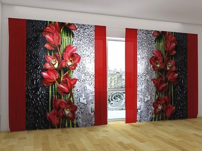 Fotogardinen "Tropfen der Schönheit in Rot" Vorhang mit Fotodruck für breite Fenster