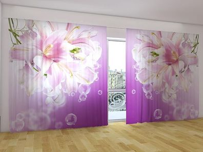 Fotogardinen "Aphrodite Lilien" Vorhang mit 3D Fotodruck, Gardinen für breite Fenster