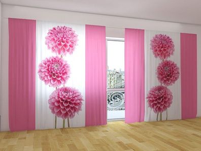 Fotogardinen "Rosa Dahlien" Vorhang mit 3D Fotodruck, Gardinen für breite Fenster