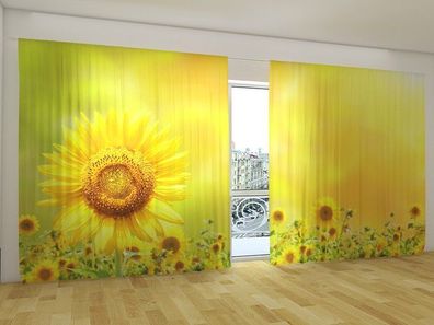Fotogardinen "Grosse Sonnenblume" Vorhang mit Fotodruck, Gardinen für breite Fenster