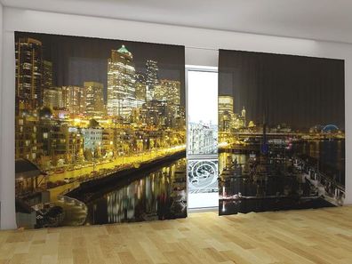 Fotogardinen "Nacht in New York" Vorhang 3D Fotodruck, Gardinen für breite Fenster