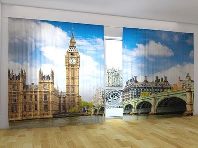 Fotogardinen "Alter London" Vorhang mit 3D Fotodruck, Gardinen für breite Fenster