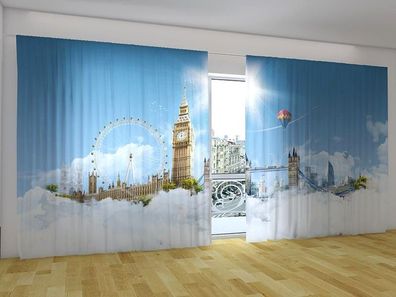 Fotogardinen "Himmel über London" Vorhang 3D Fotodruck für breite Fenster, auf Maß