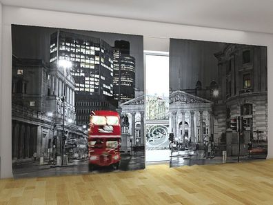 Fotogardinen "Roter Bus von London" Vorhang 3D Fotodruck für breite Fenster, auf Maß
