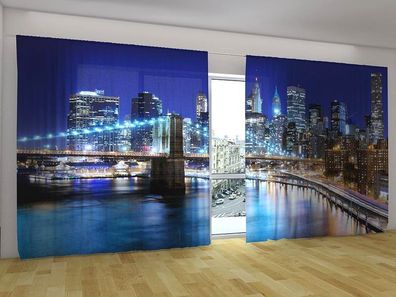 Fotogardinen "Manhattan Bridge 1" Vorhang 3D Fotodruck, Gardinen für breite Fenster