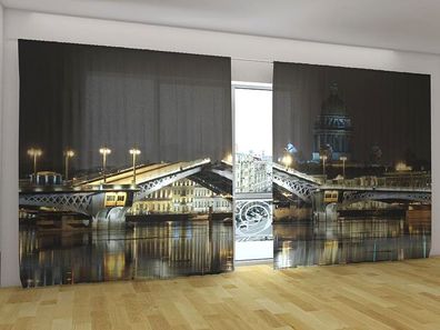 Fotogardinen "Brücke in St. Petersburg" Vorhang mit 3D Fotodruck für breite Fenster