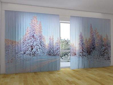 Fotogardinen "Wintermärchen" Vorhang mit 3D Fotodruck, Gardinen für breite Fenster