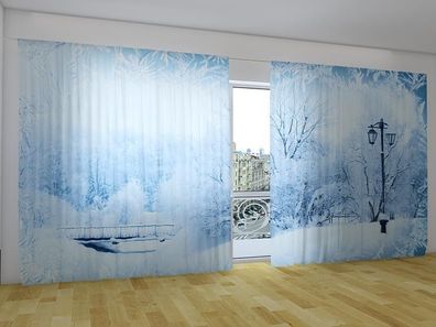 Fotogardinen "Park im Winter" Vorhang mit 3D Fotodruck, Gardinen für breite Fenster