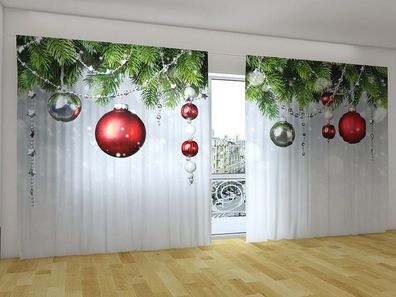 Fotogardinen "Weihnachtsdeko" Vorhang mit 3D Fotodruck, Gardinen für breite Fenster