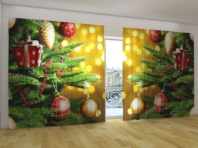 Fotogardinen "Weihnachtsschmuck" Vorhang mit 3D Fotodruck Gardinen für breite Fenster