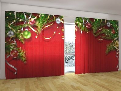 Fotogardinen "Magische Weihnachten" Vorhang 3D Fotodruck, Gardinen für breite Fenster
